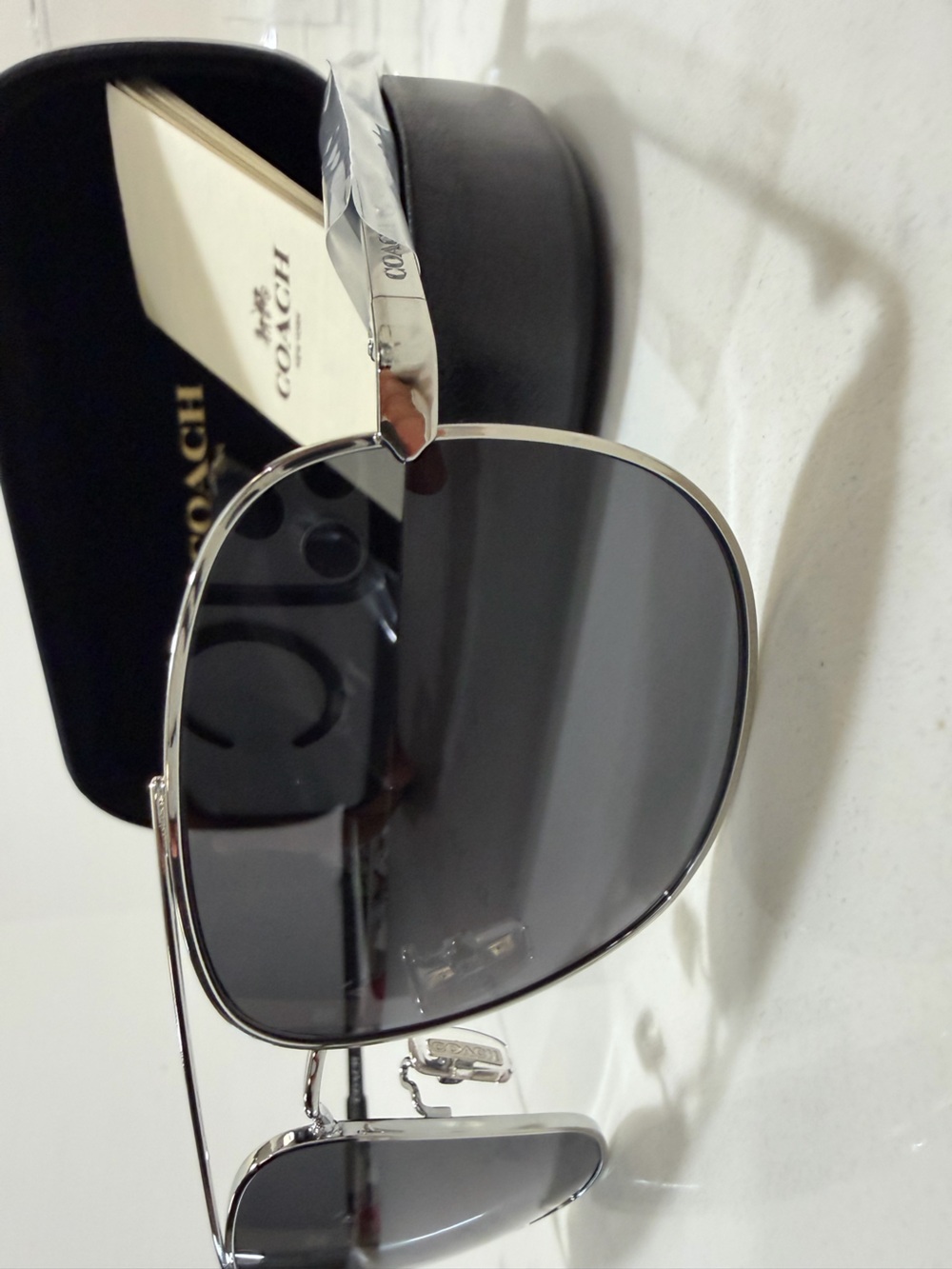 Coach Silver Frame Dark Gray Lens Aviator Sunglasses - Picture 6 of 10
